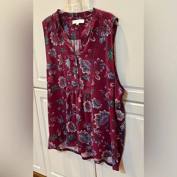 NWOT~Ann Taylor Loft~Floral Lace Trim Purple Plum Sleeveless Blouse~Size XXL~125 - Picture 4 of 9